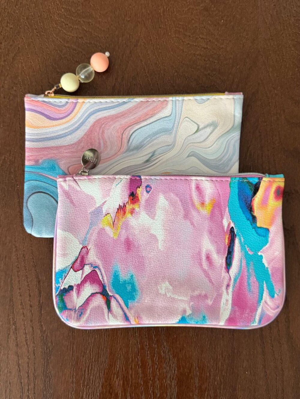 Ipsy Glam Bag Lot of 2 Pastel Marble Abstract Cosmetic Makeup Pouches